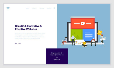 網頁設計模板集?，F代矢量插畫概念為網站和移動網站開發, Seo, 移動應用, 業務解決方案。易于編輯和自定義